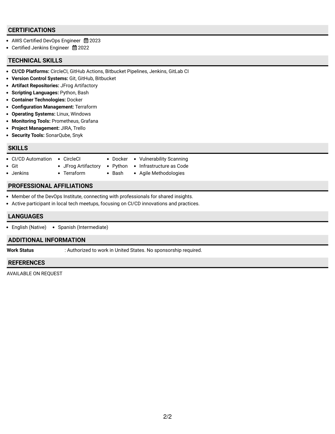 Resume Example Page 2