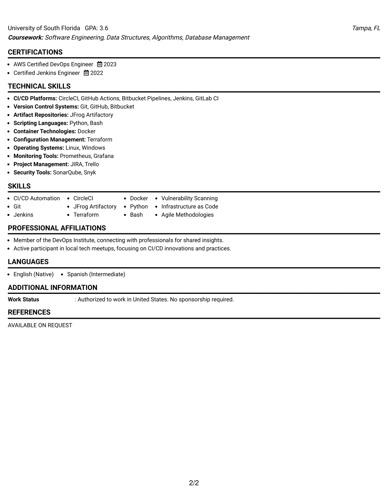 Resume Example Page 2