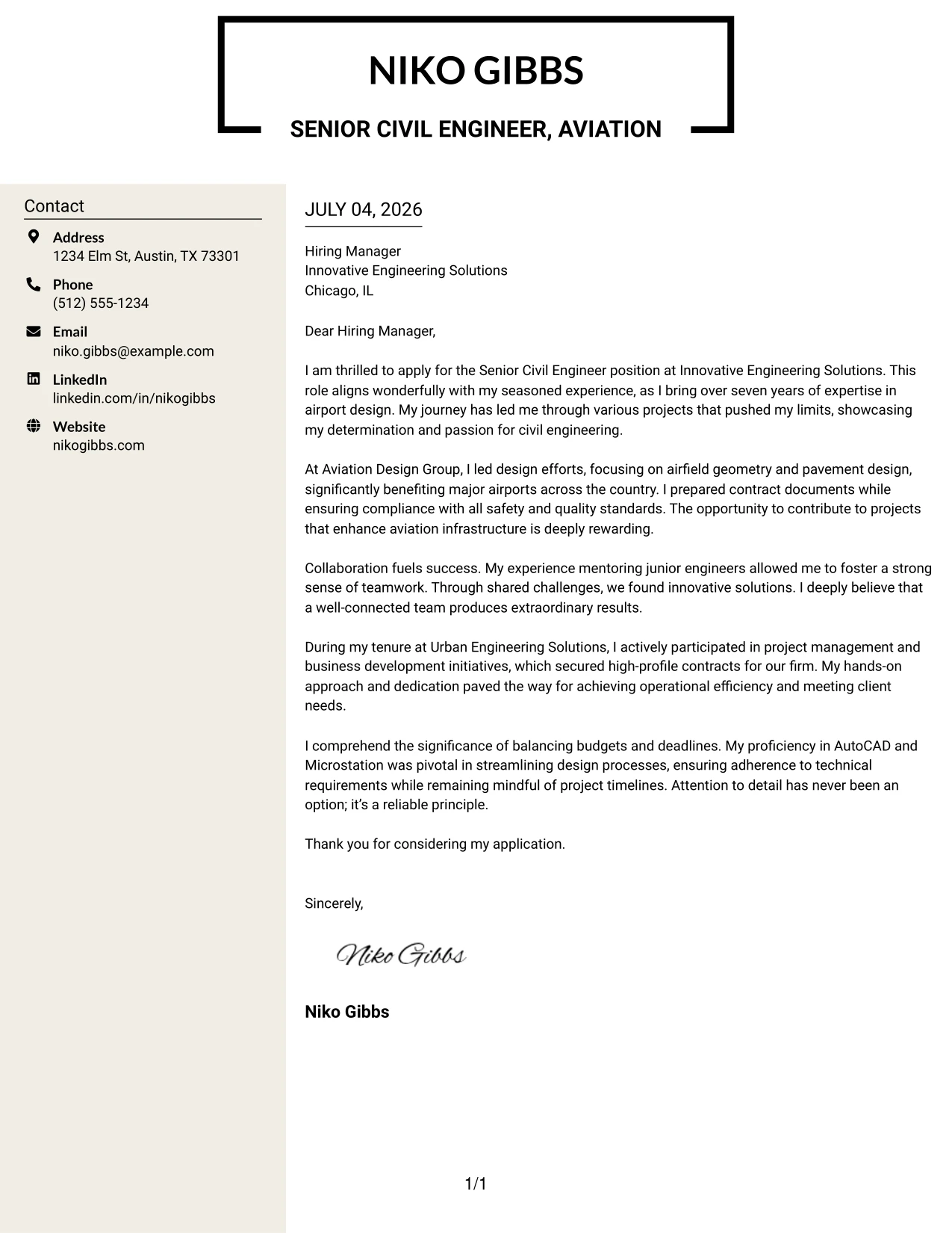 Resume Example Page 1