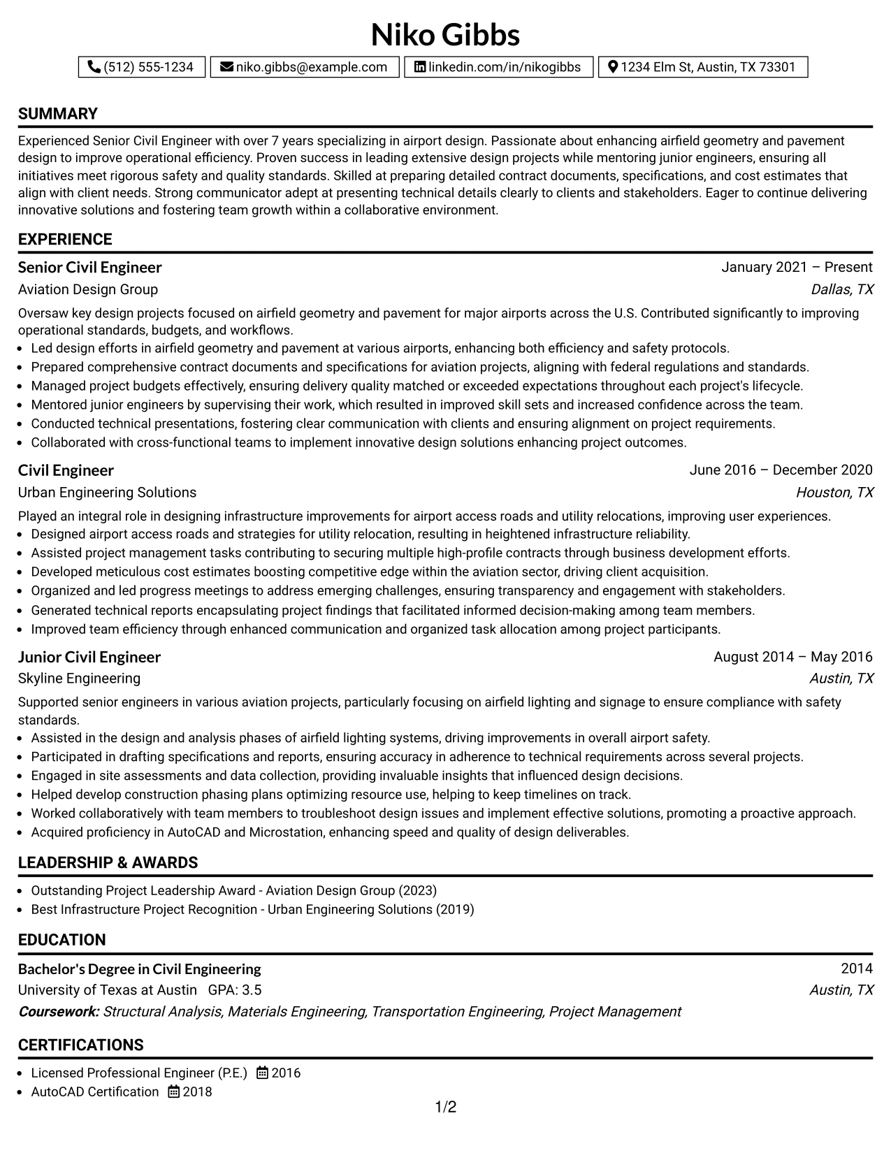 Resume Example Page 1