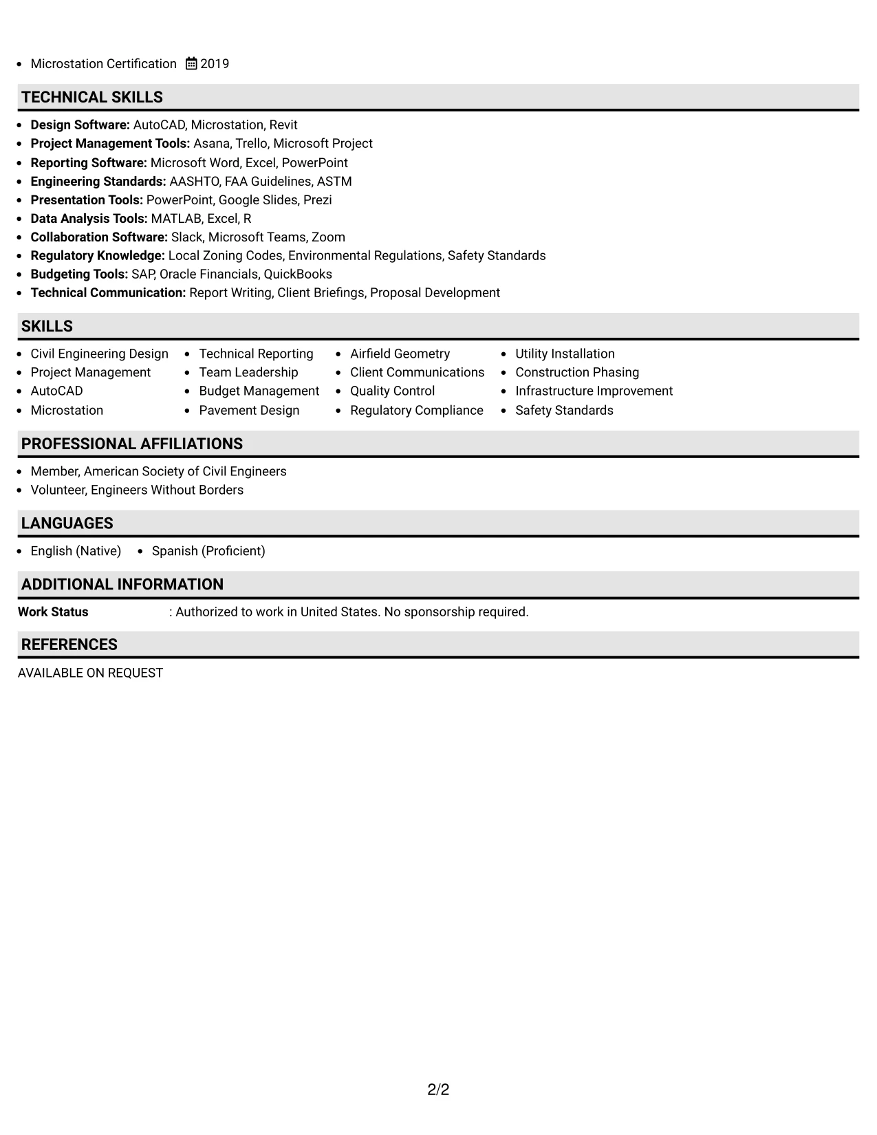 Resume Example Page 2
