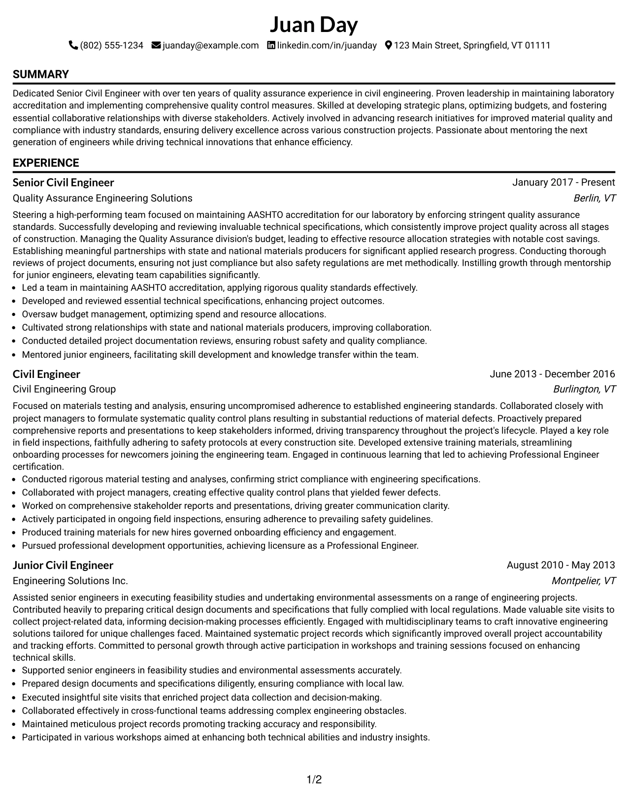 Resume Example Page 1