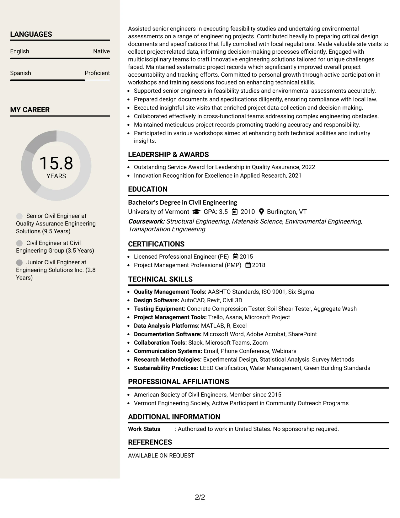 Resume Example Page 2