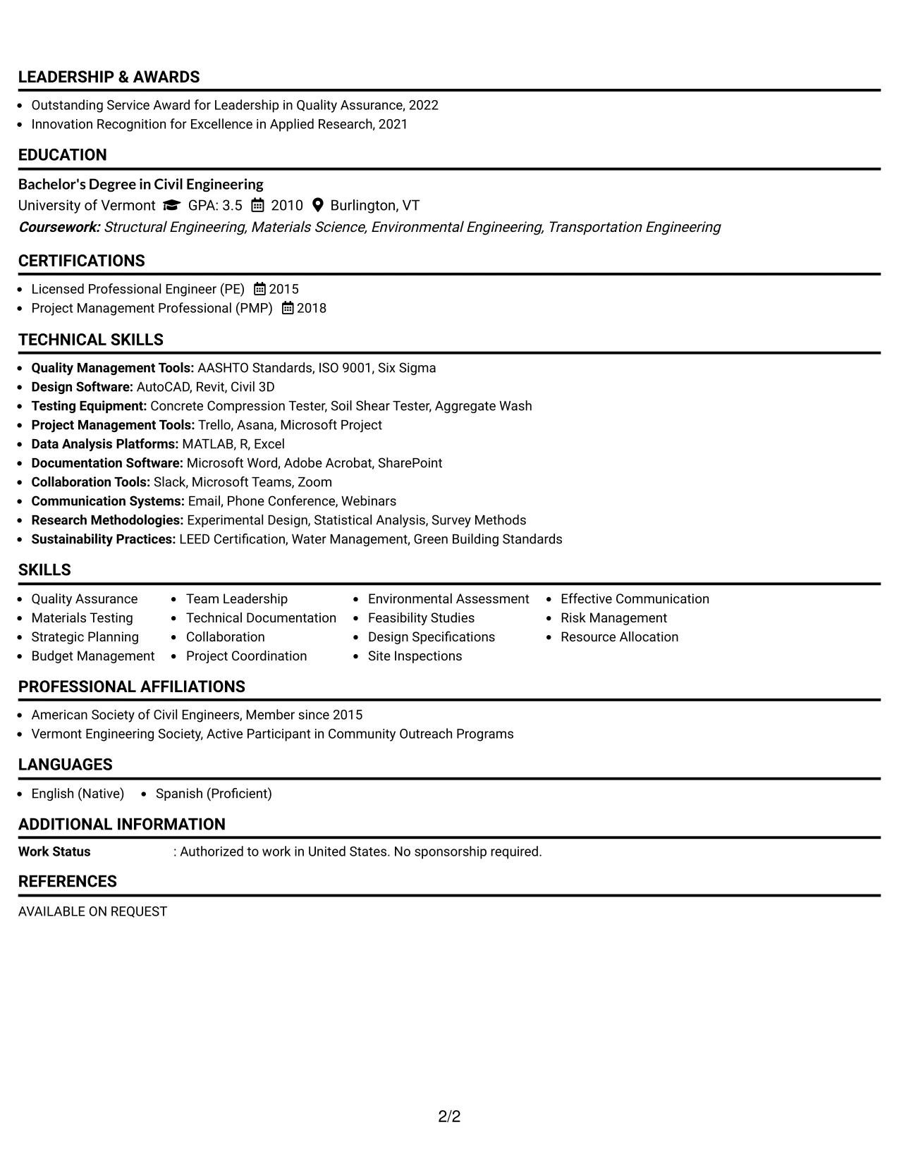 Resume Example Page 2