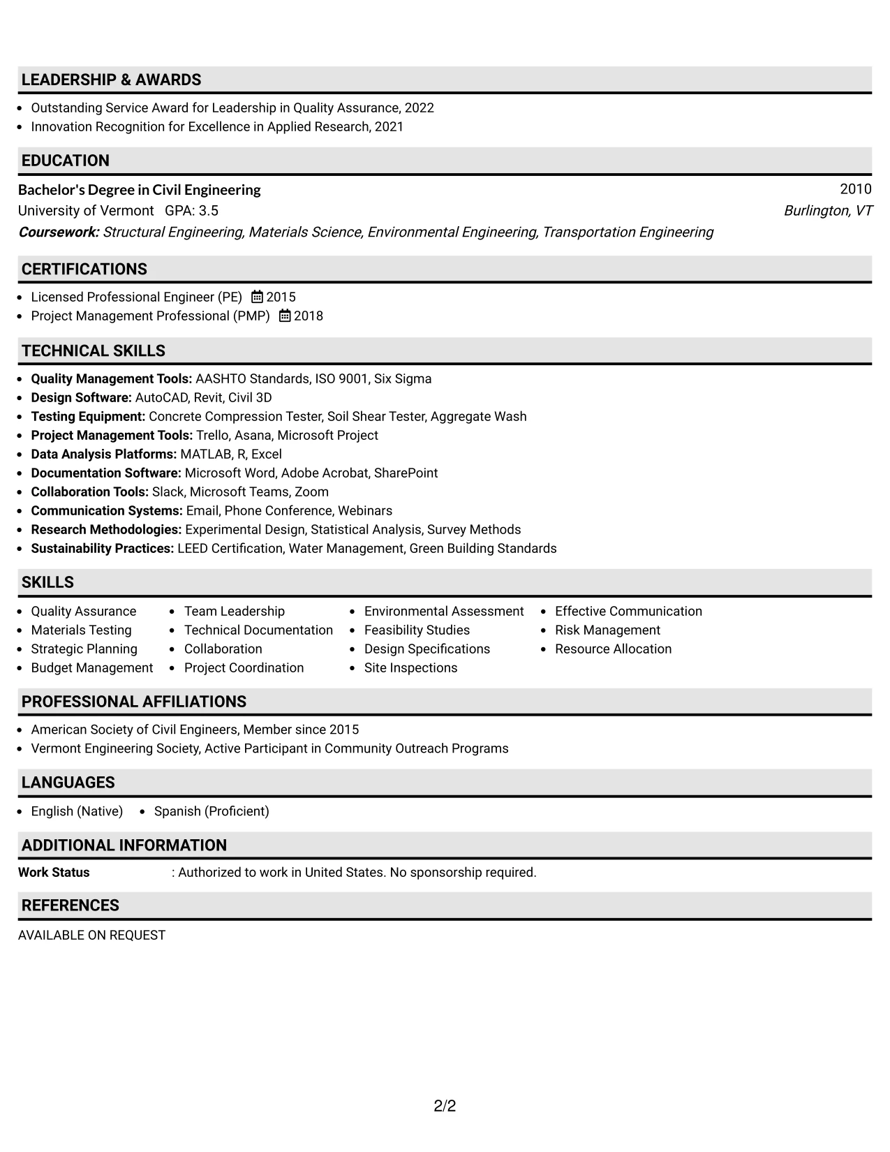 Resume Example Page 2