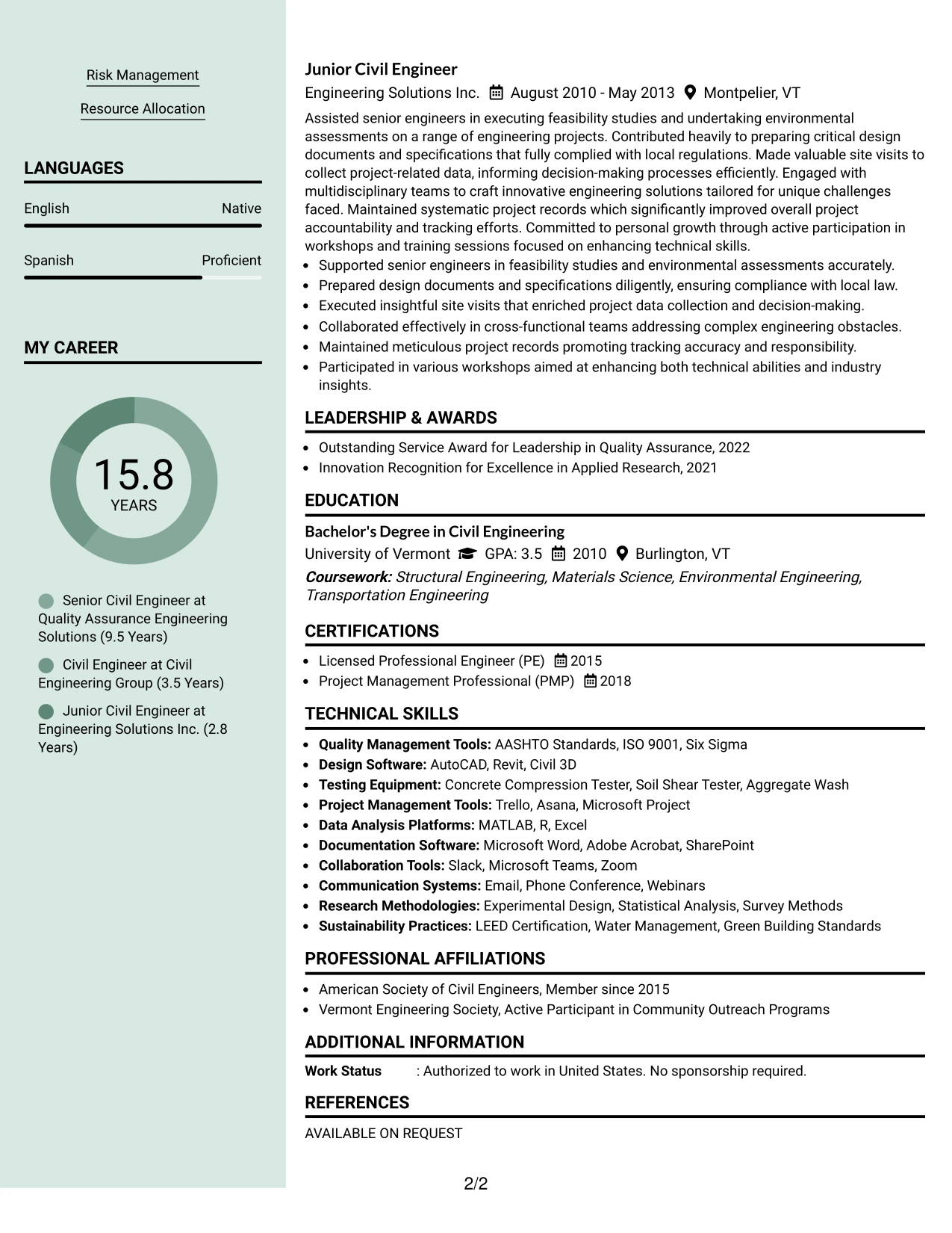 Resume Example Page 2