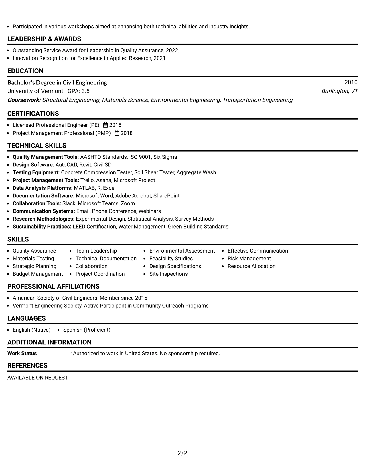 Resume Example Page 2