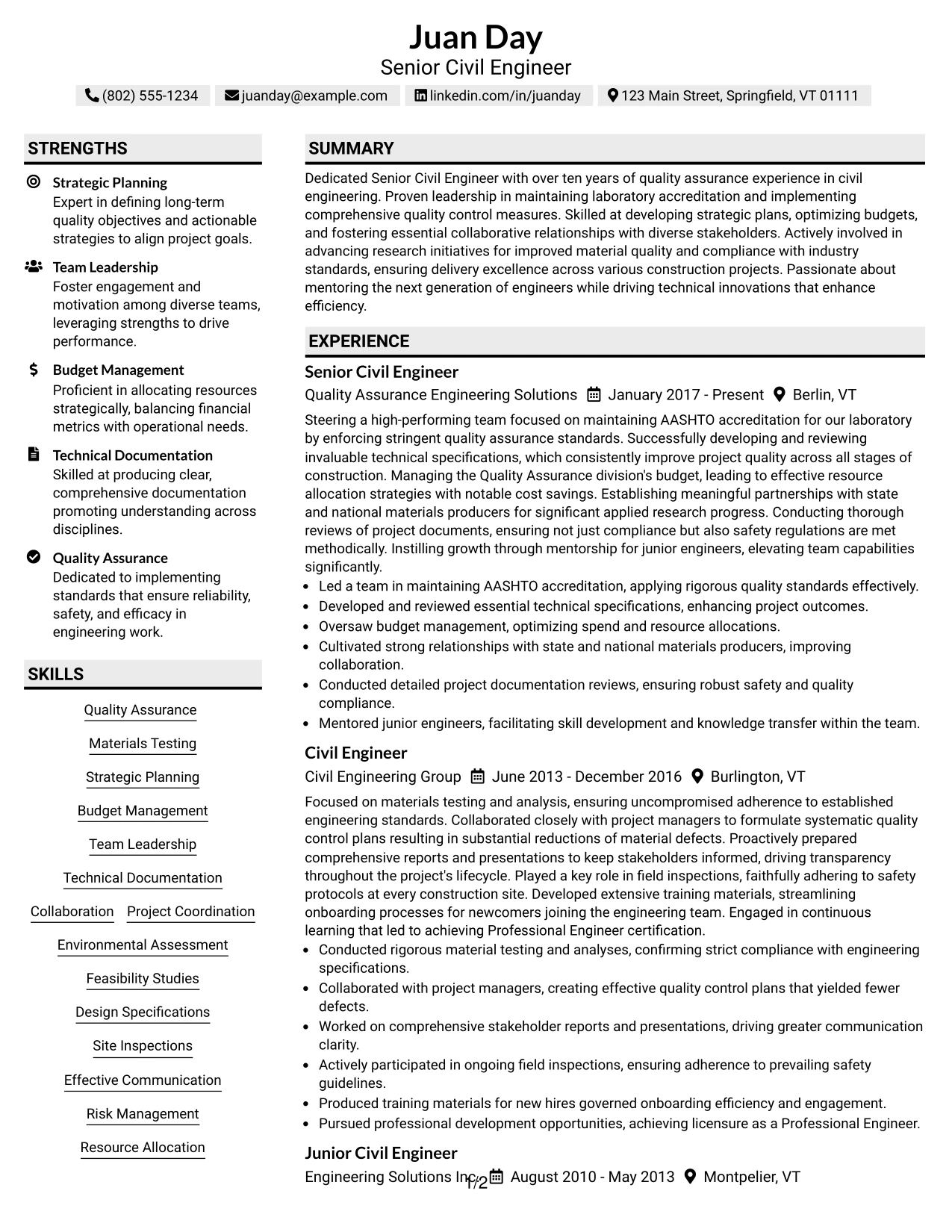Resume Example Page 1