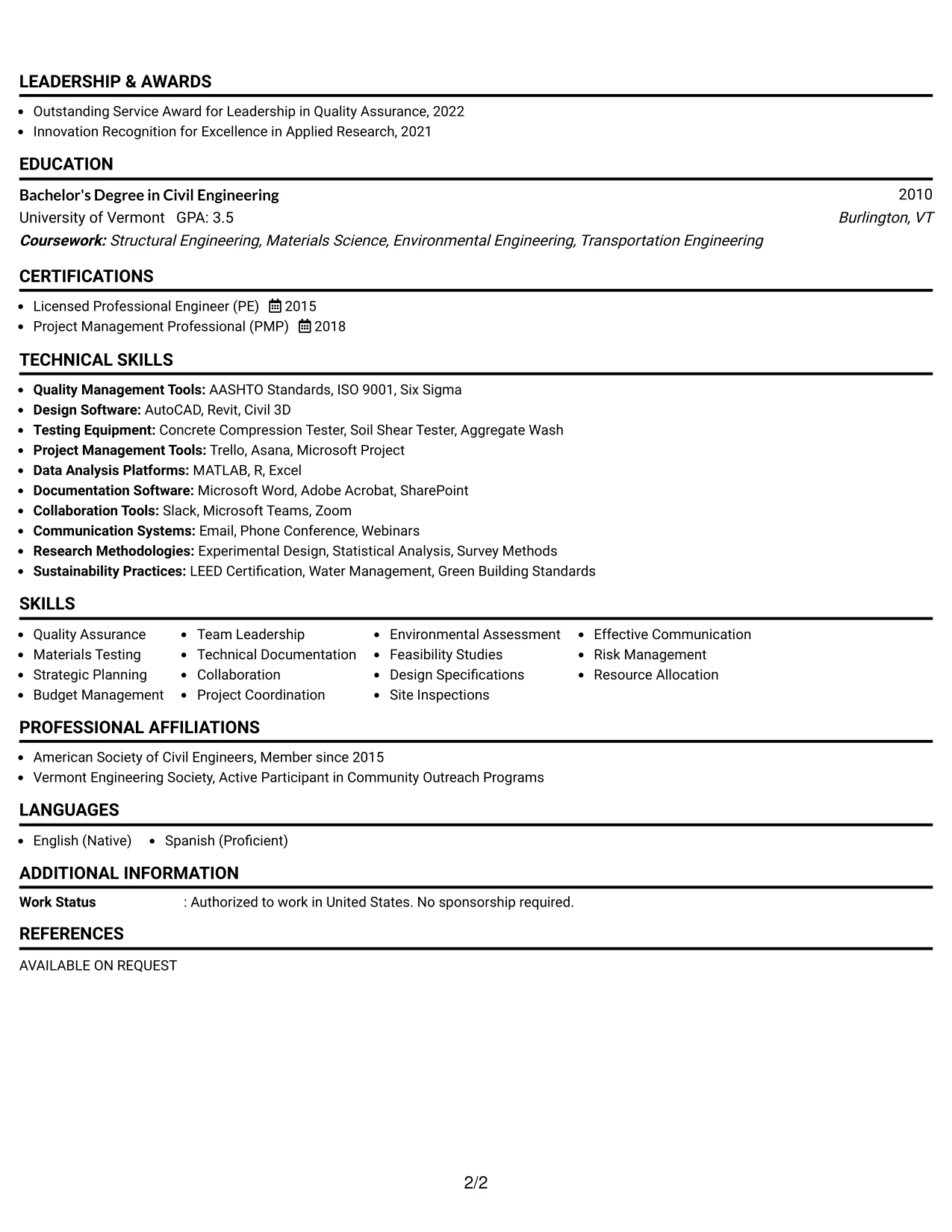 Resume Example Page 2