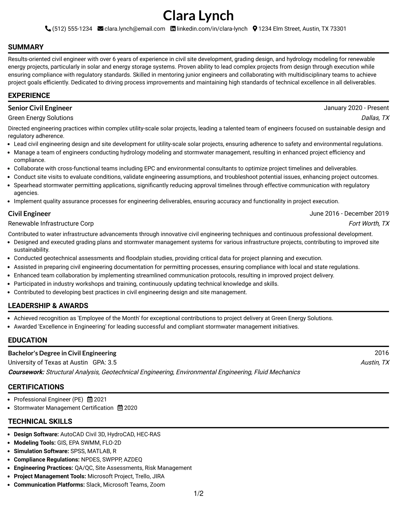 Resume Example Page 1