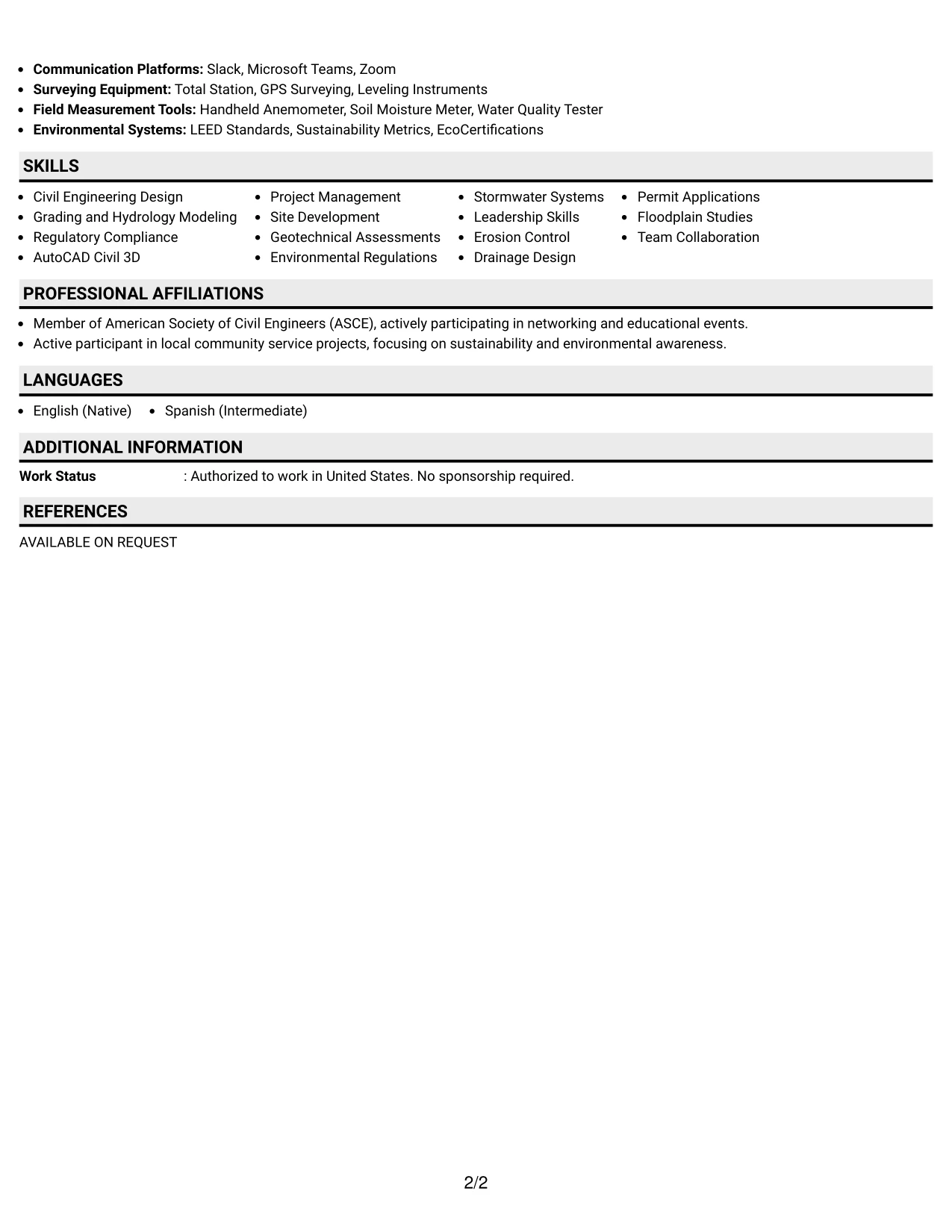 Resume Example Page 2