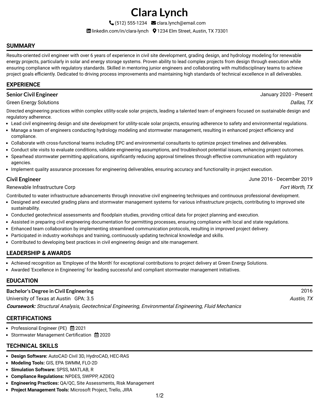 Resume Example Page 1