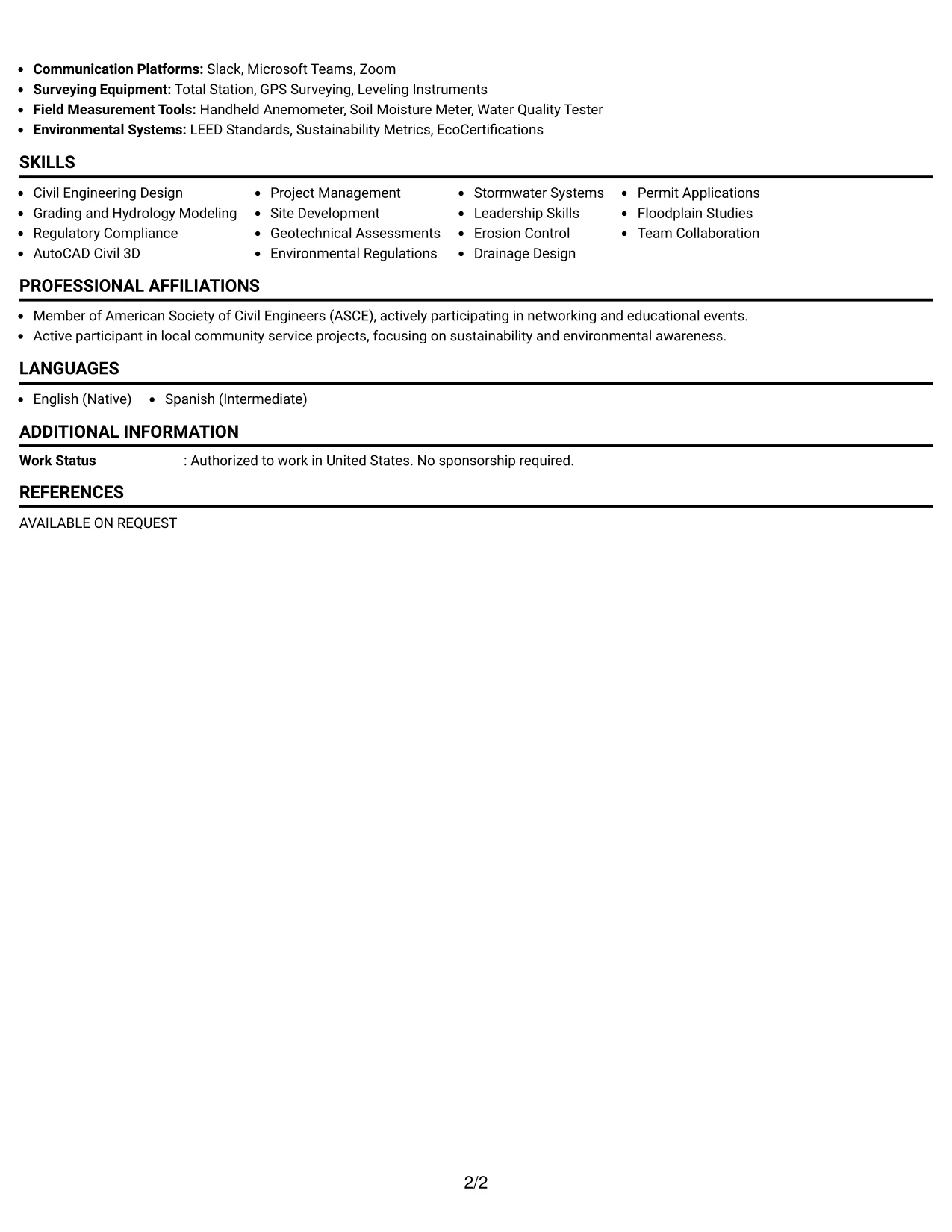 Resume Example Page 2