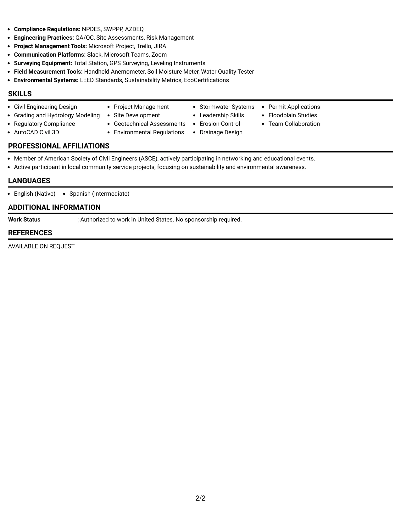 Resume Example Page 2