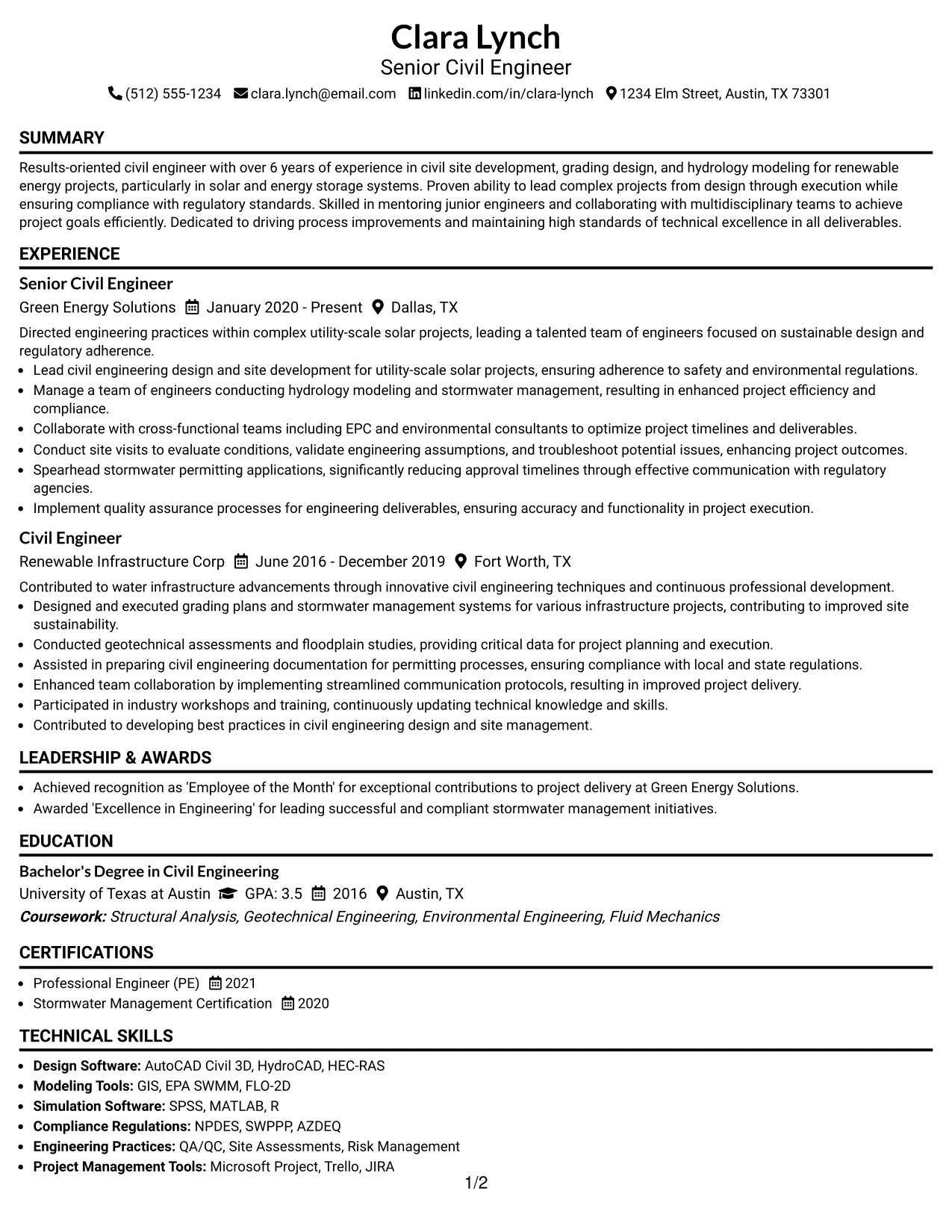Resume Example Page 1