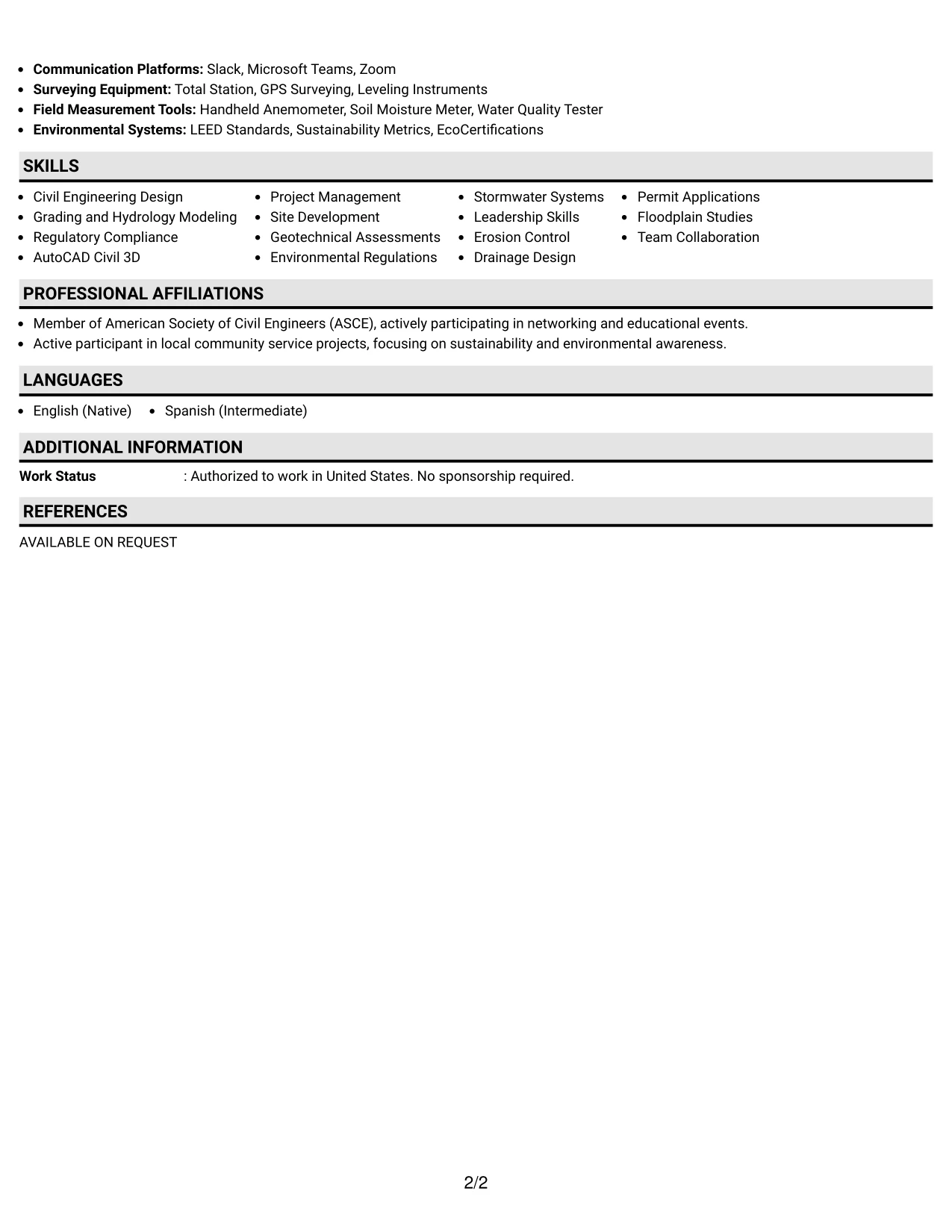 Resume Example Page 2