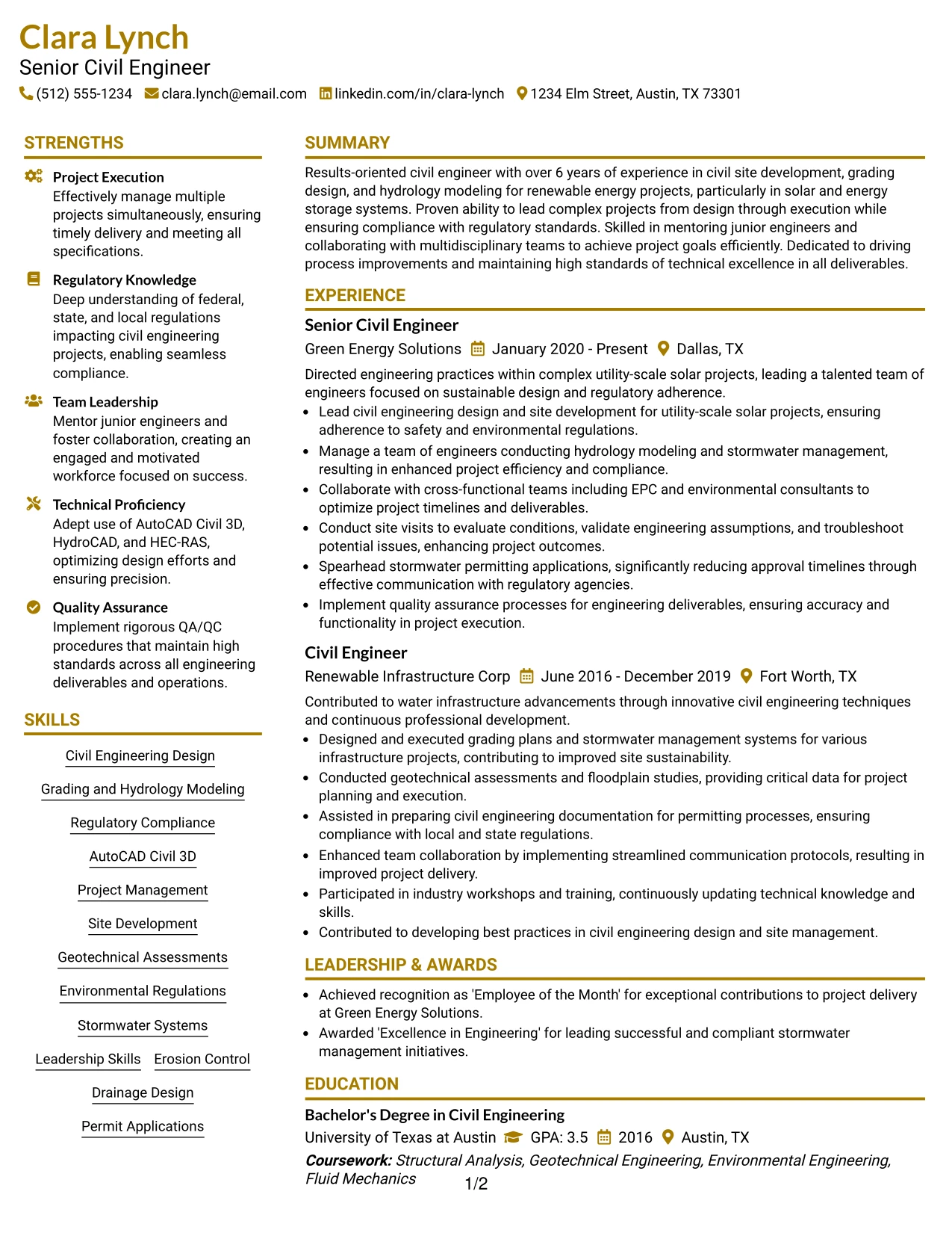 Resume Example Page 1