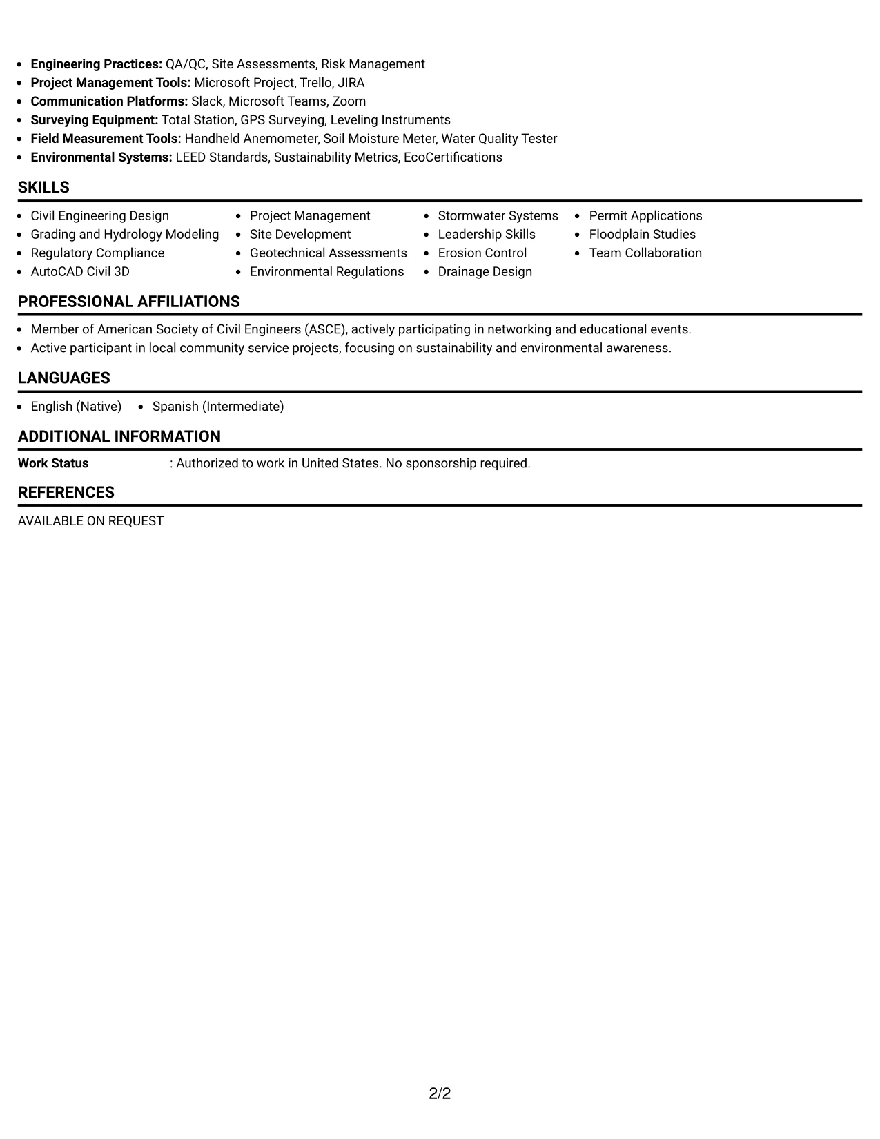 Resume Example Page 2