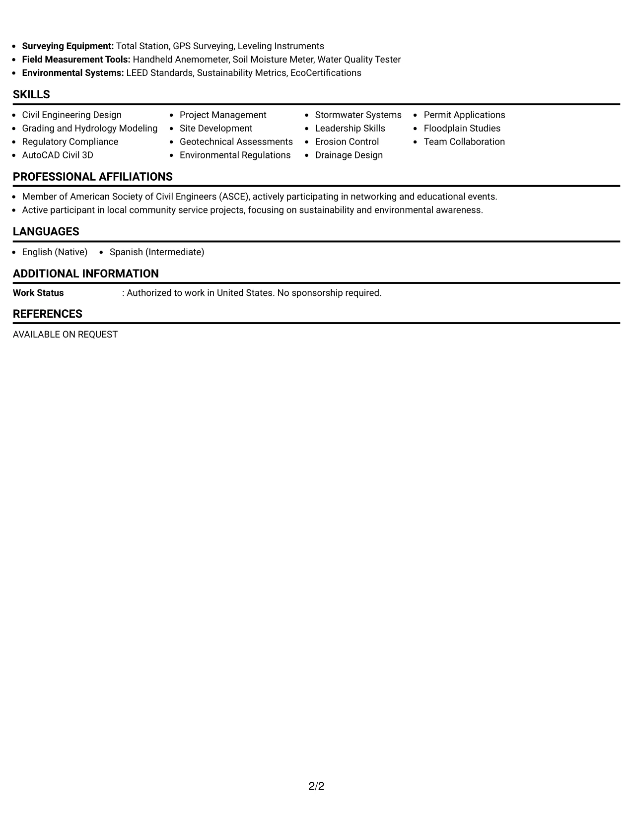 Resume Example Page 2