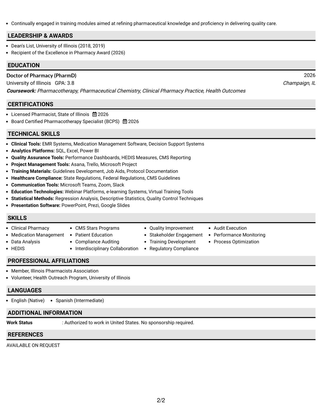 Resume Example Page 2