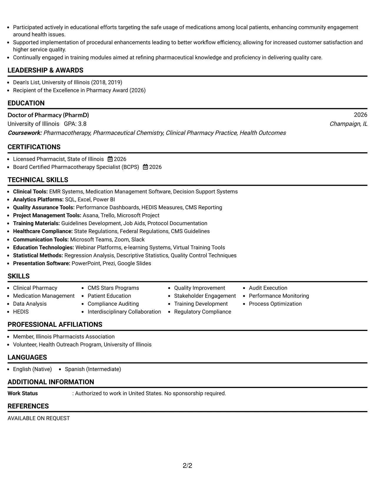 Resume Example Page 2