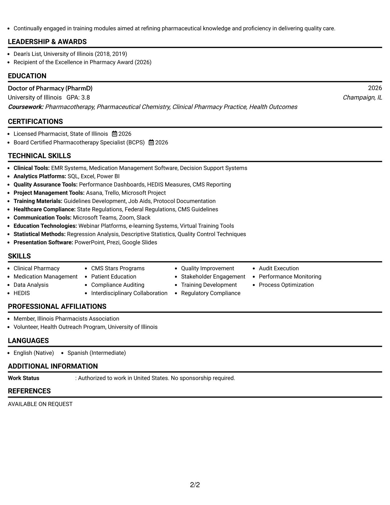 Resume Example Page 2