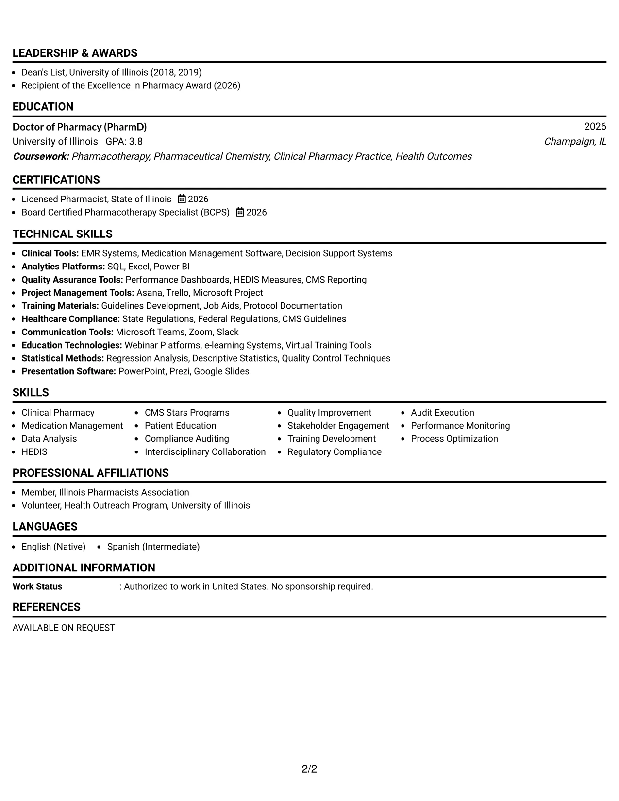 Resume Example Page 2