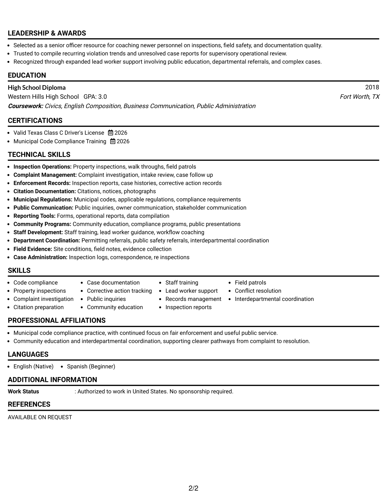 Resume Example Page 2