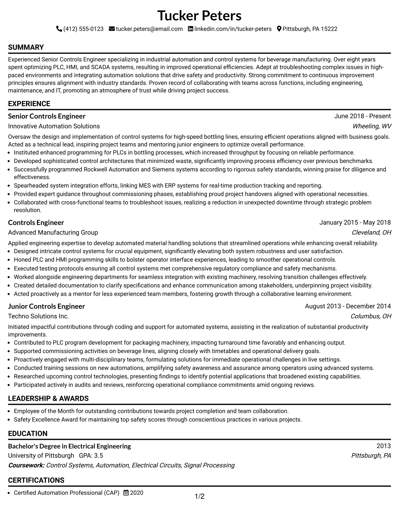 Resume Example Page 1