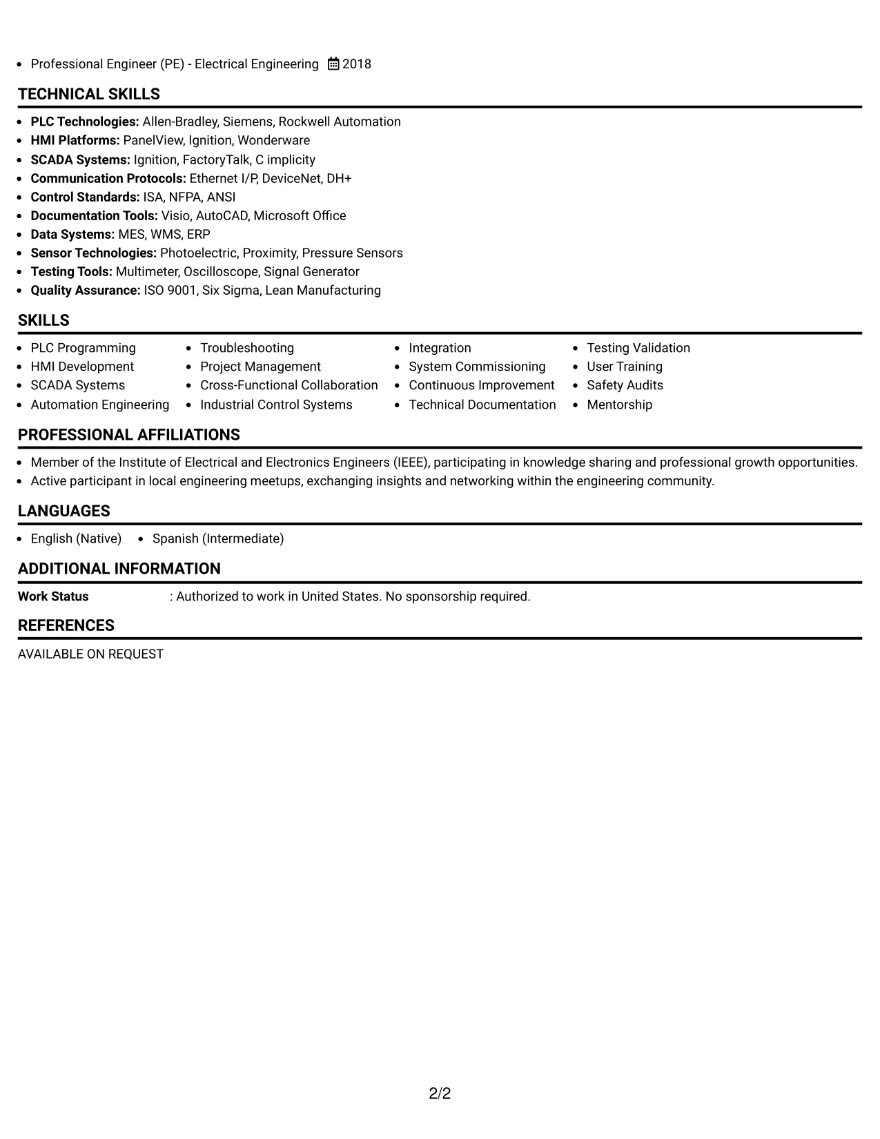 Resume Example Page 2