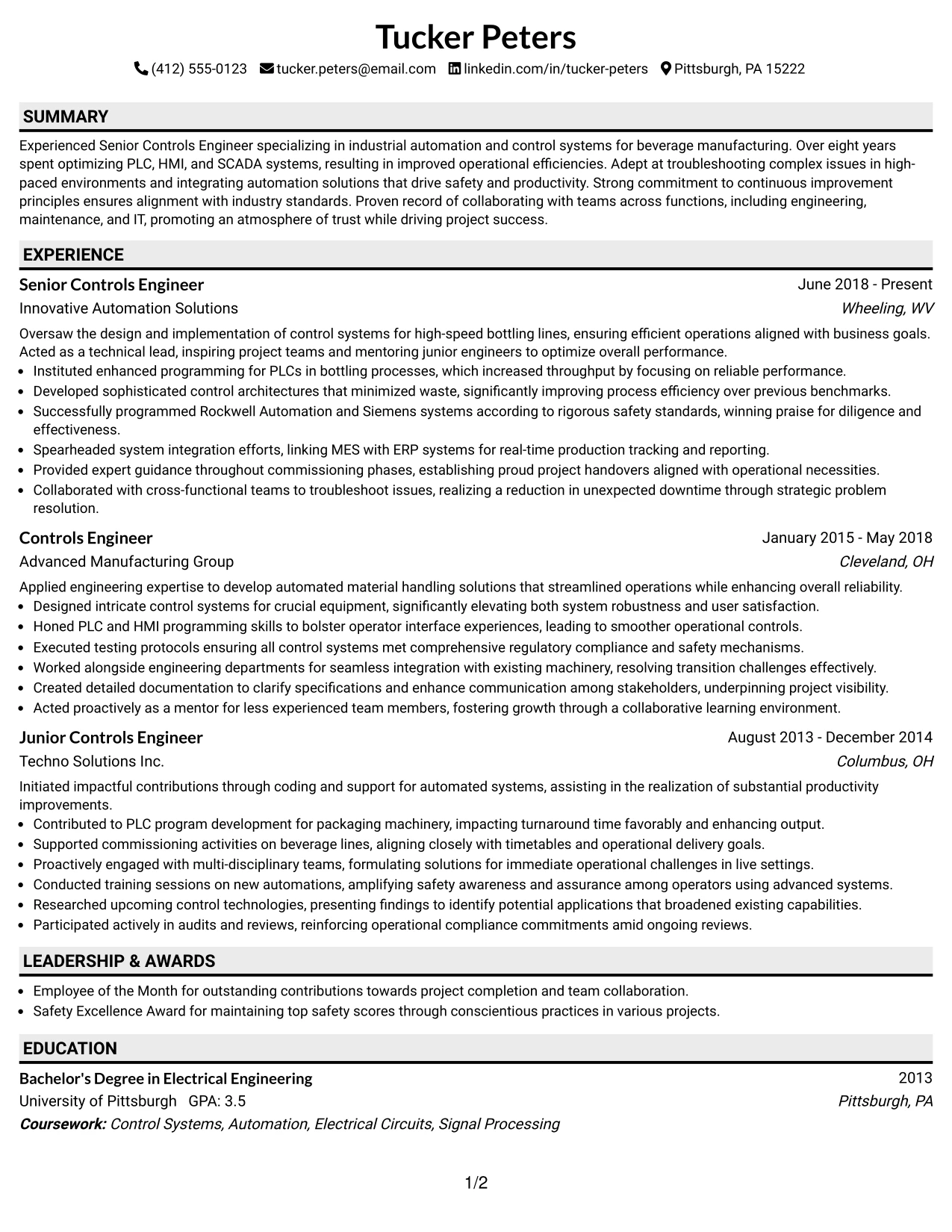 Resume Example Page 1
