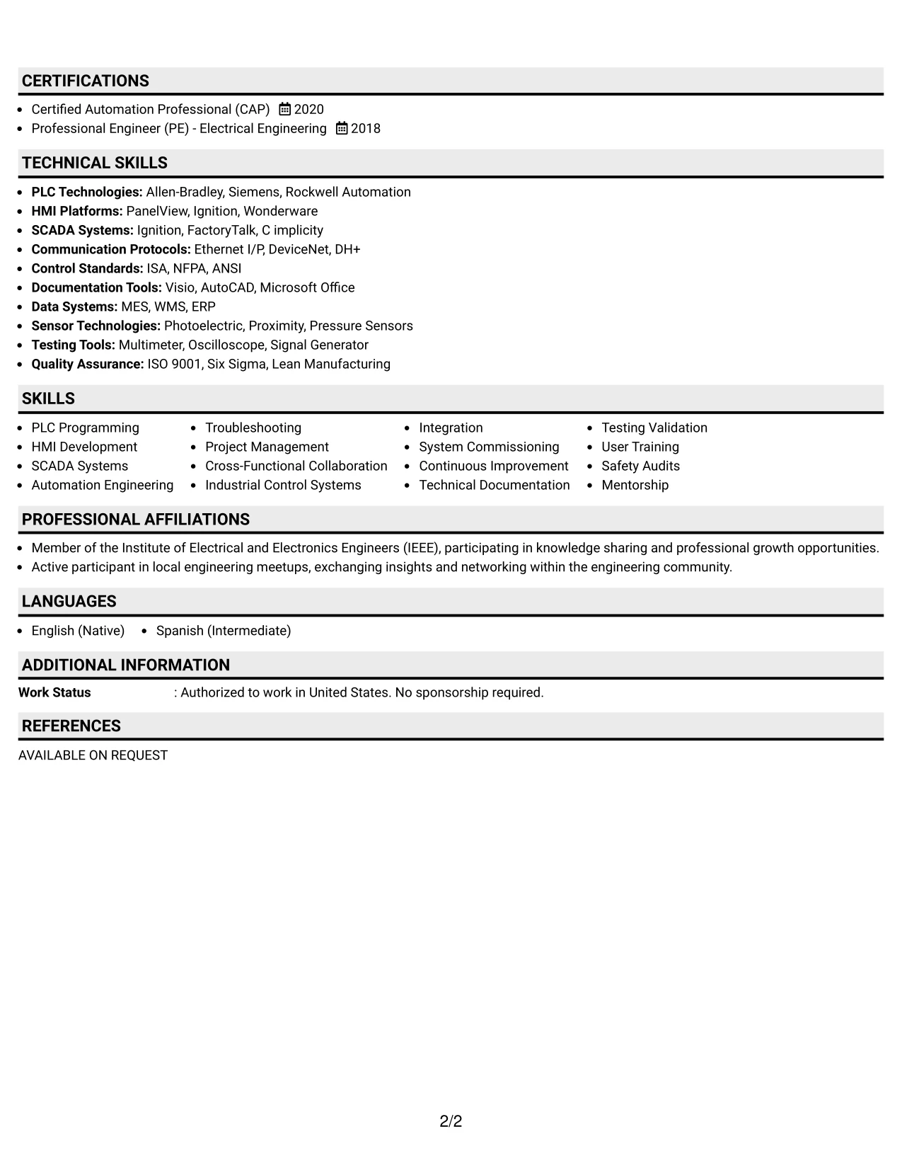 Resume Example Page 2