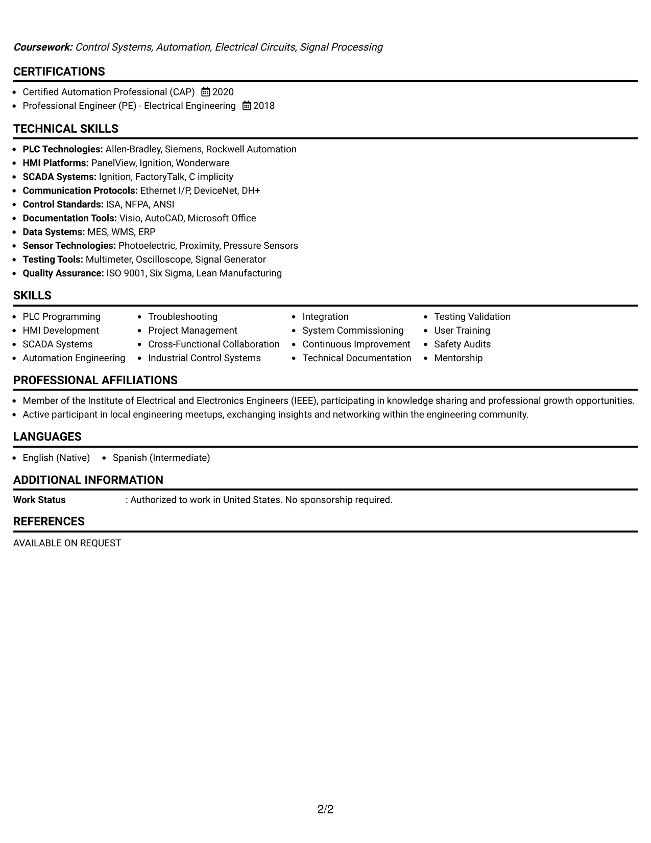 Resume Example Page 2