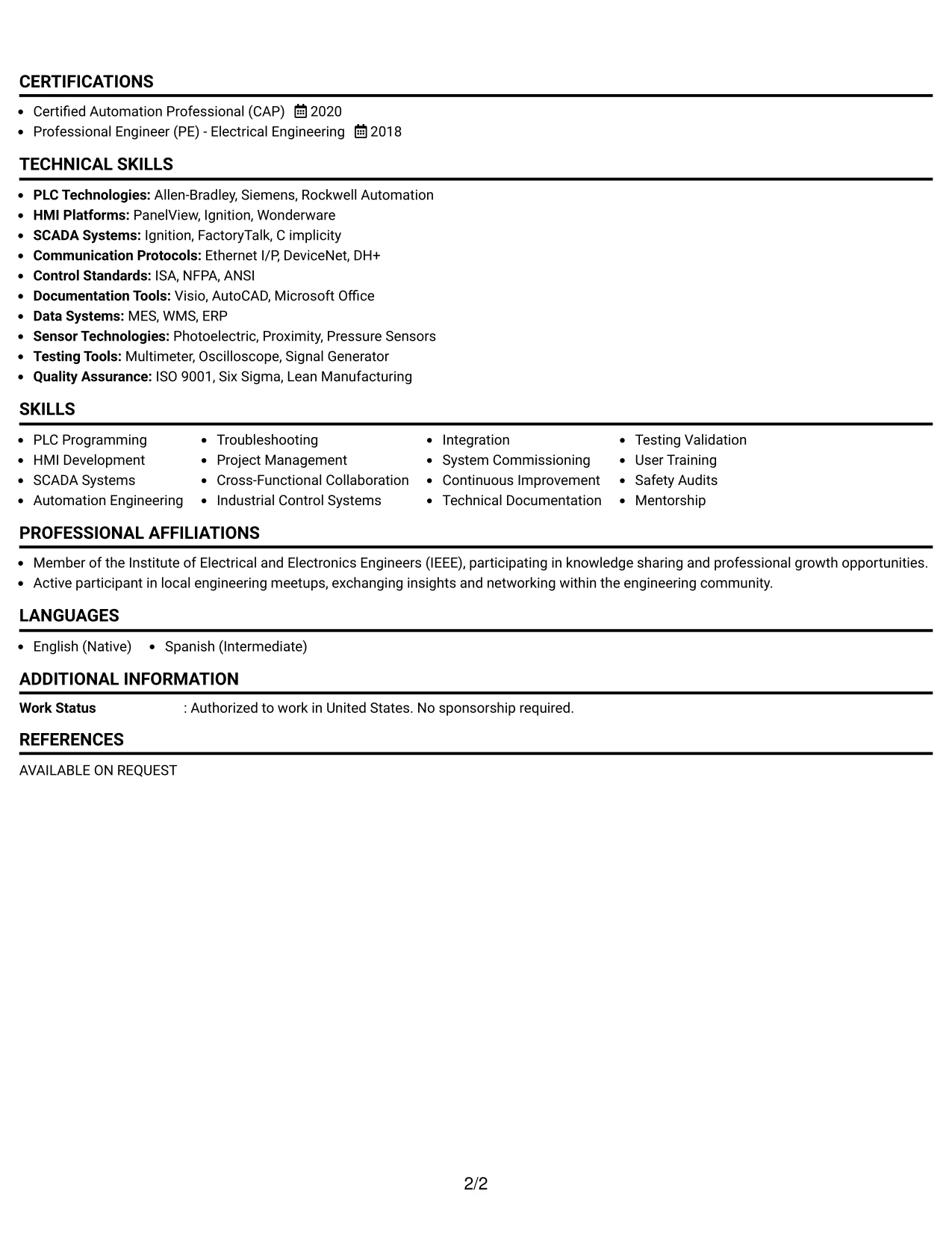 Resume Example Page 2