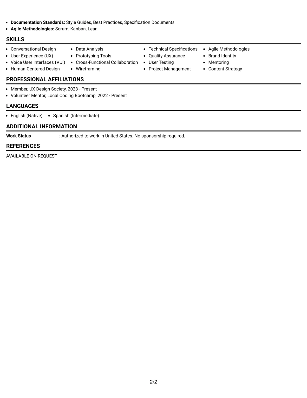 Resume Example Page 2