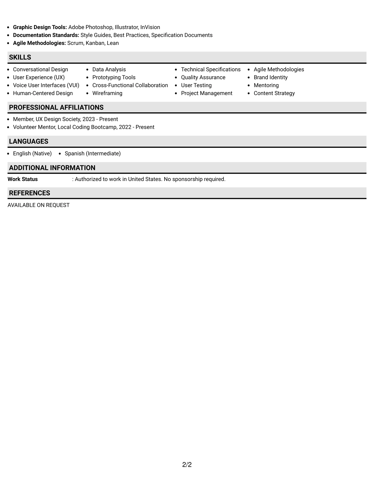 Resume Example Page 2