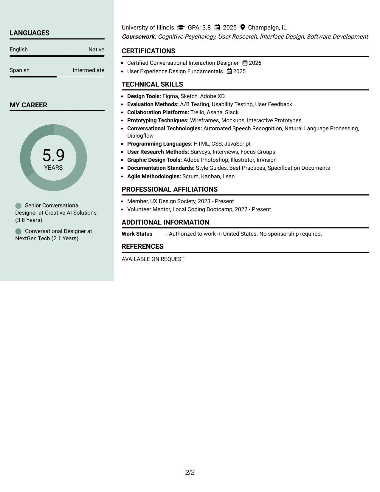 Resume Example Page 2