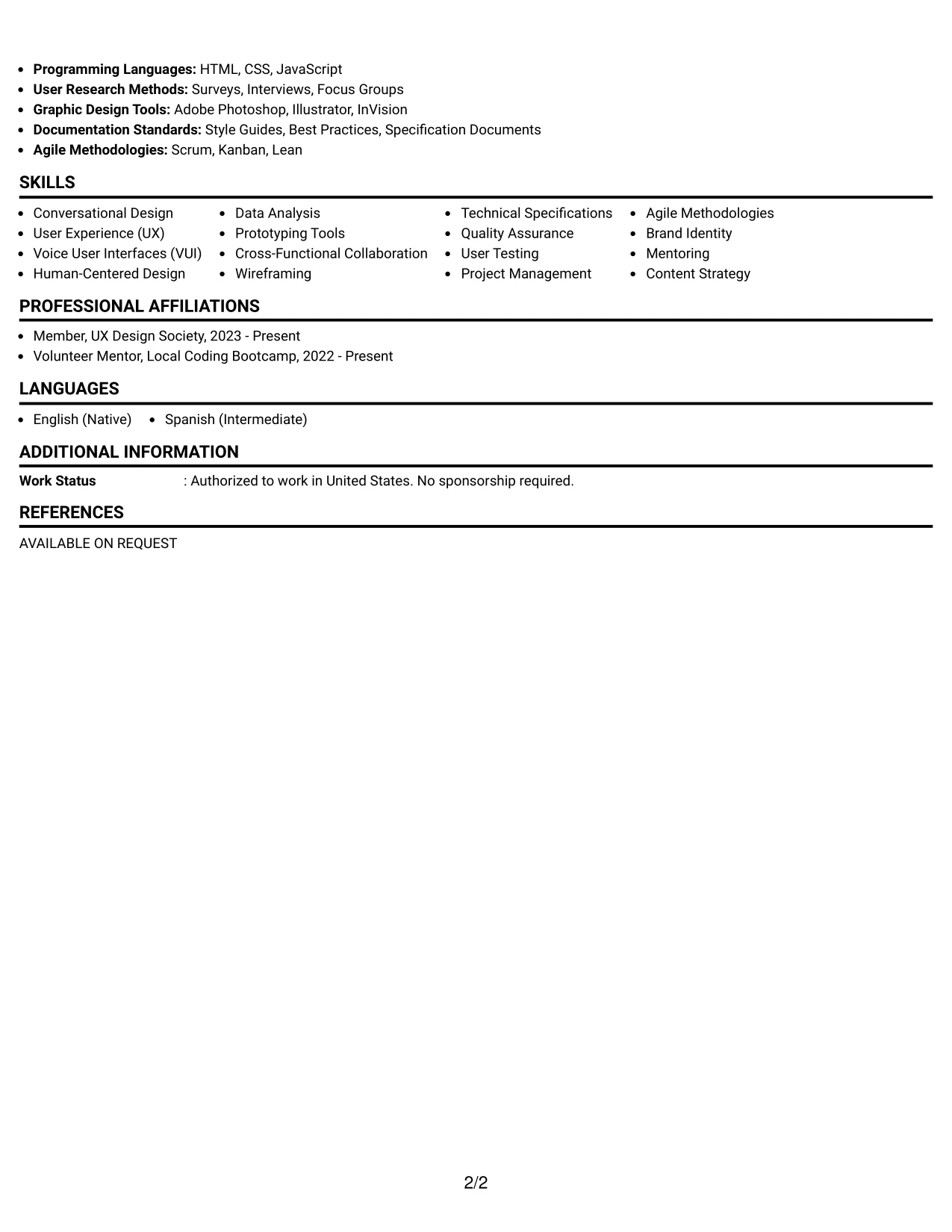 Resume Example Page 2