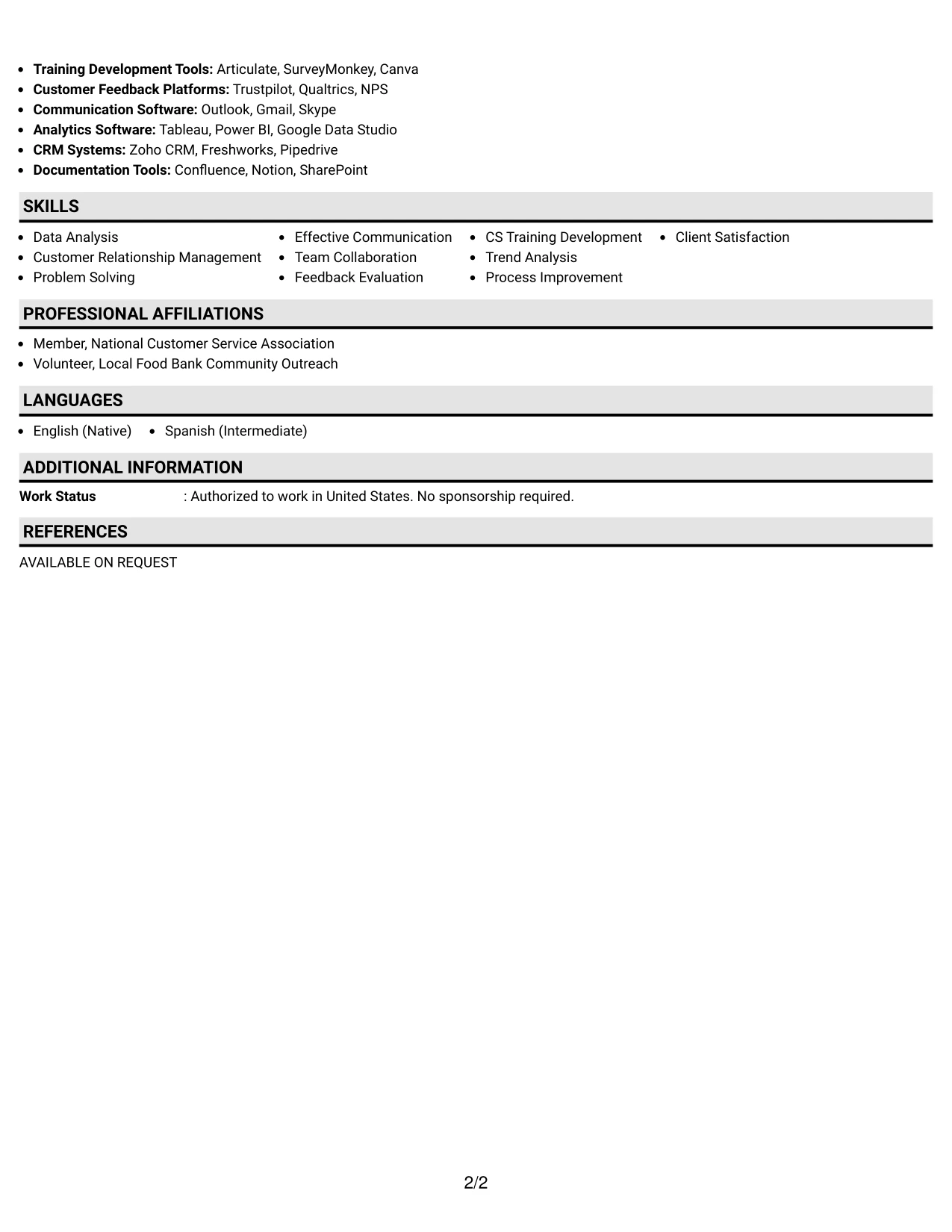 Resume Example Page 2