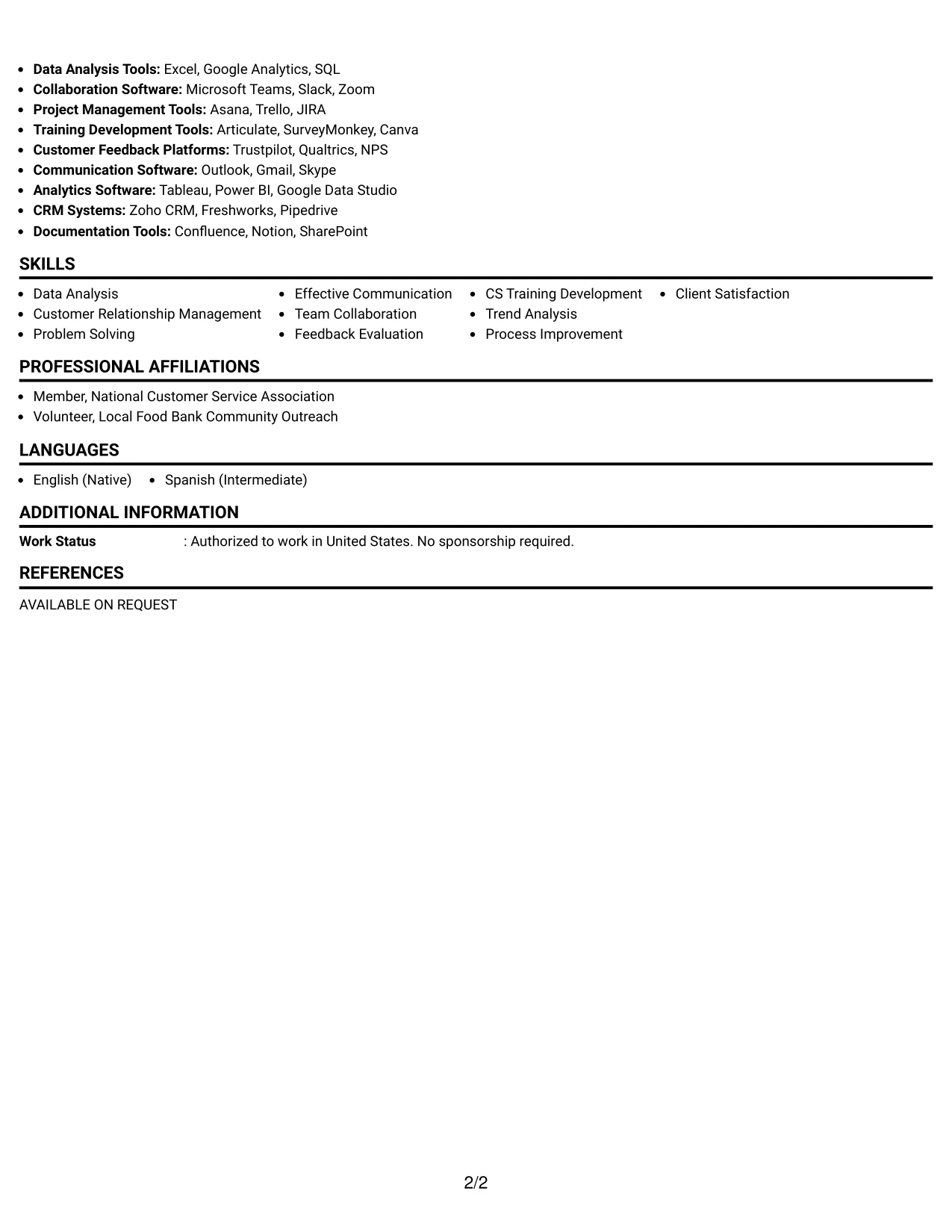 Resume Example Page 2
