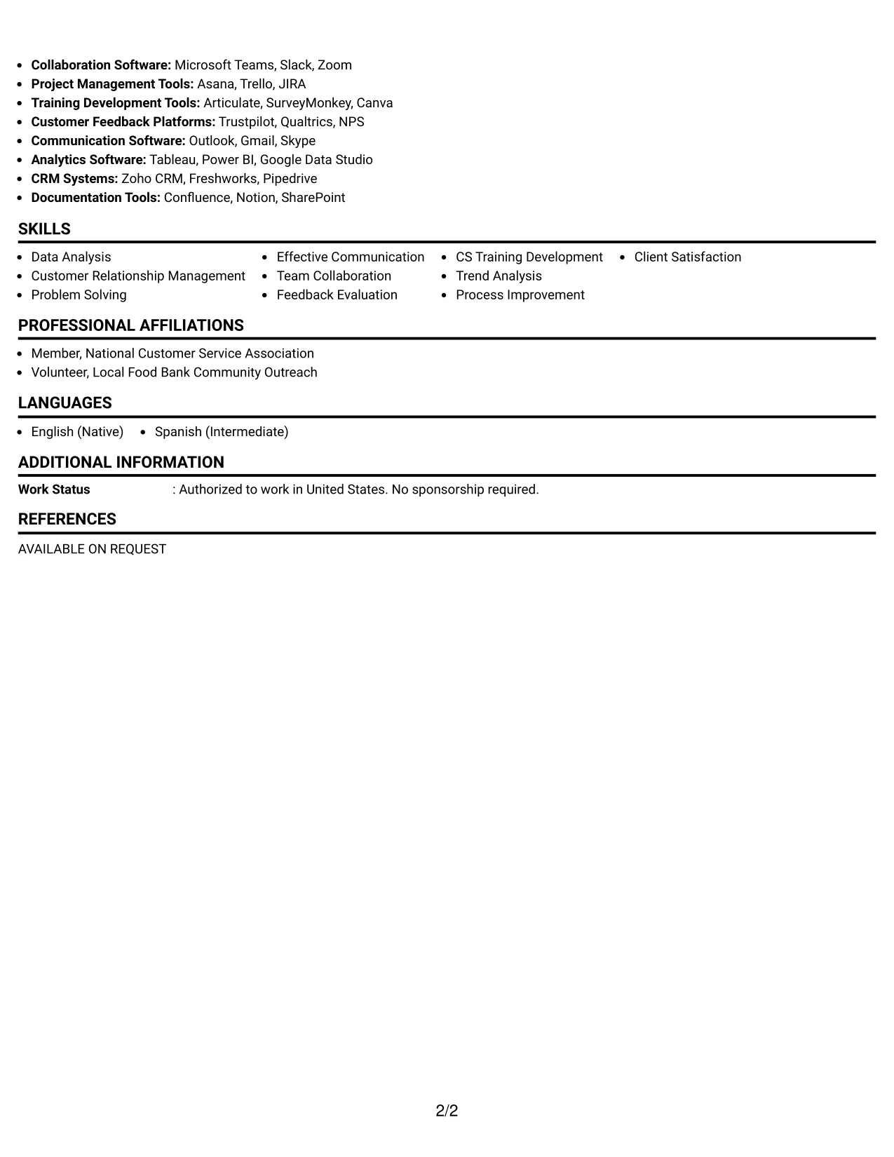 Resume Example Page 2