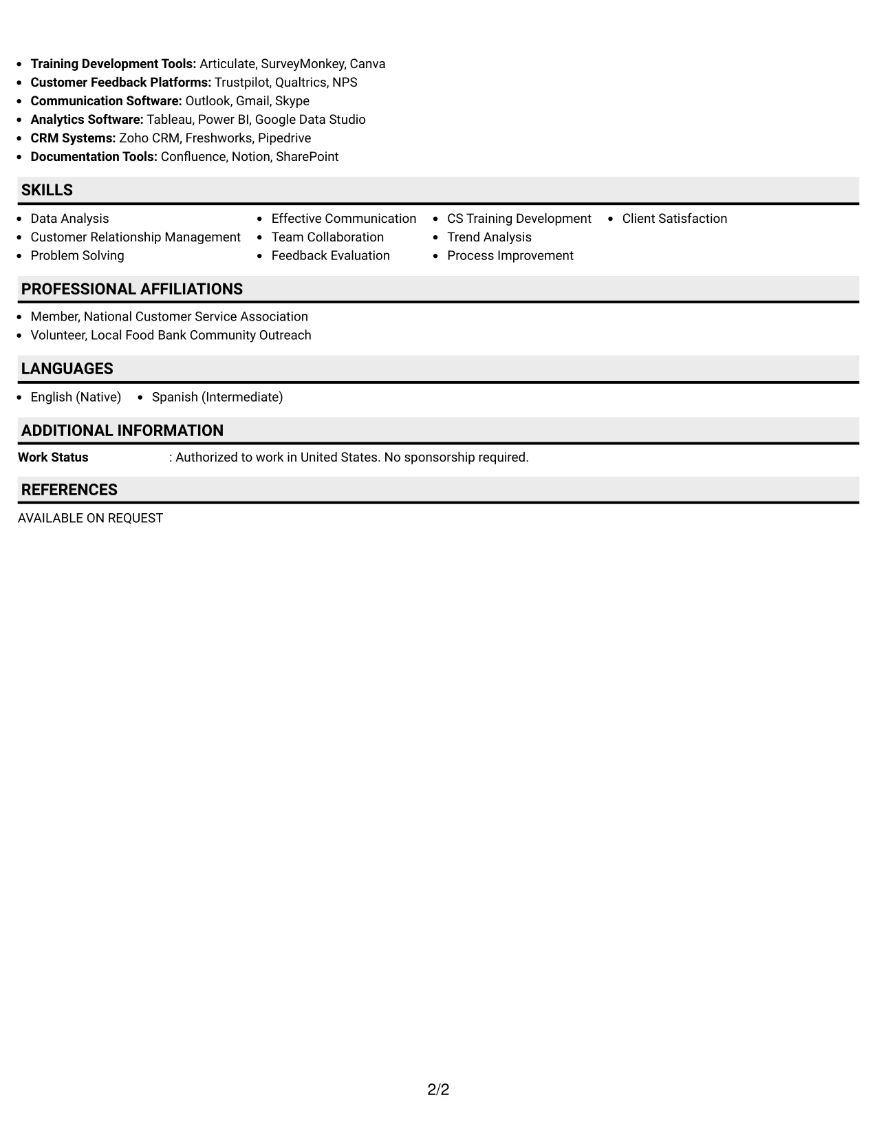Resume Example Page 2