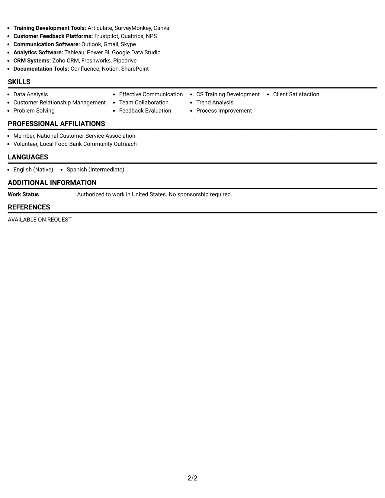 Resume Example Page 2