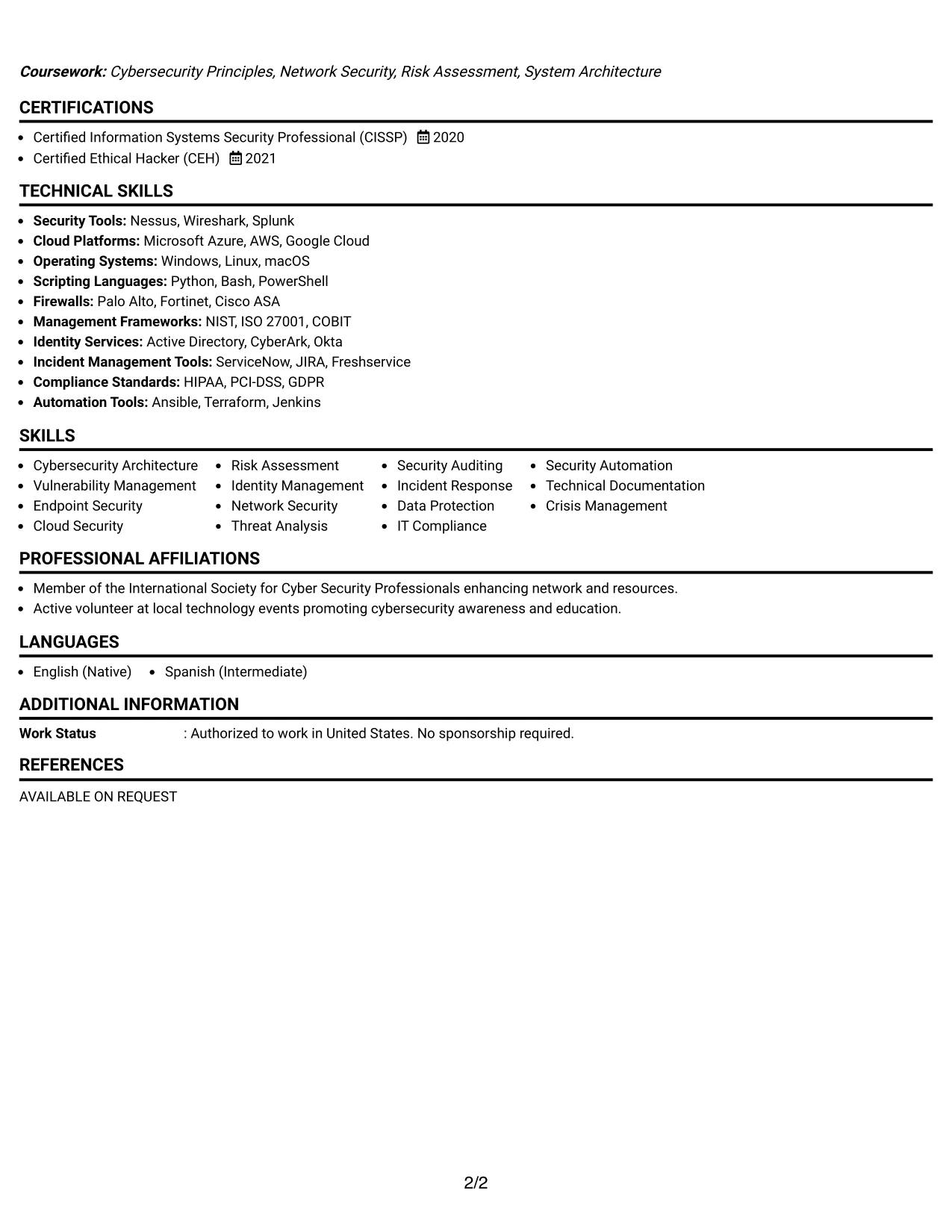 Resume Example Page 2