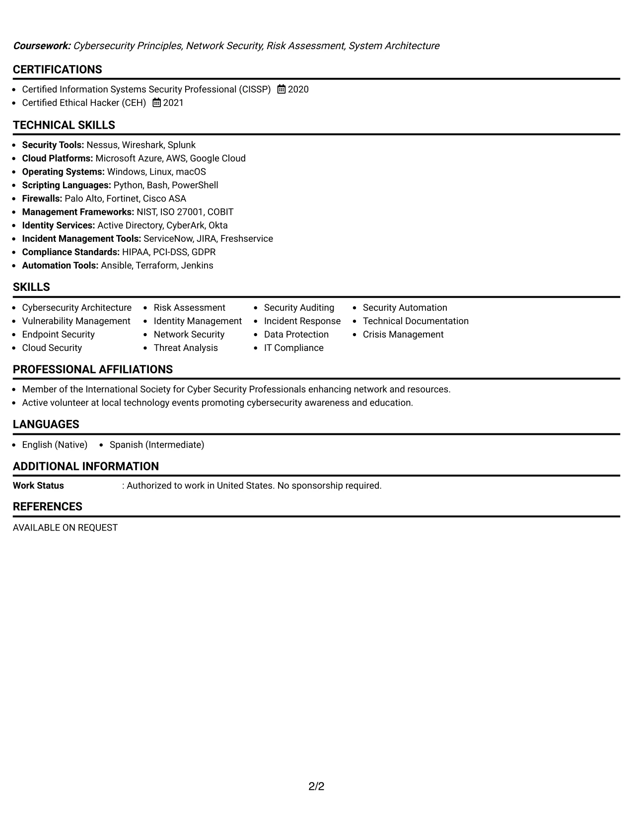Resume Example Page 2