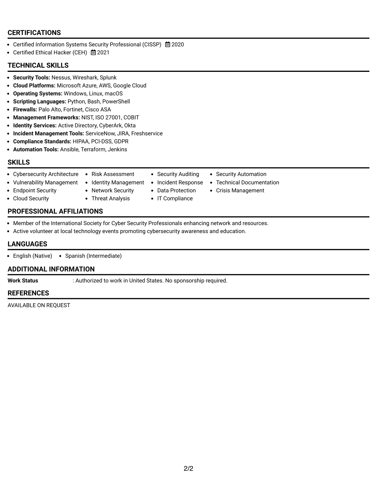 Resume Example Page 2