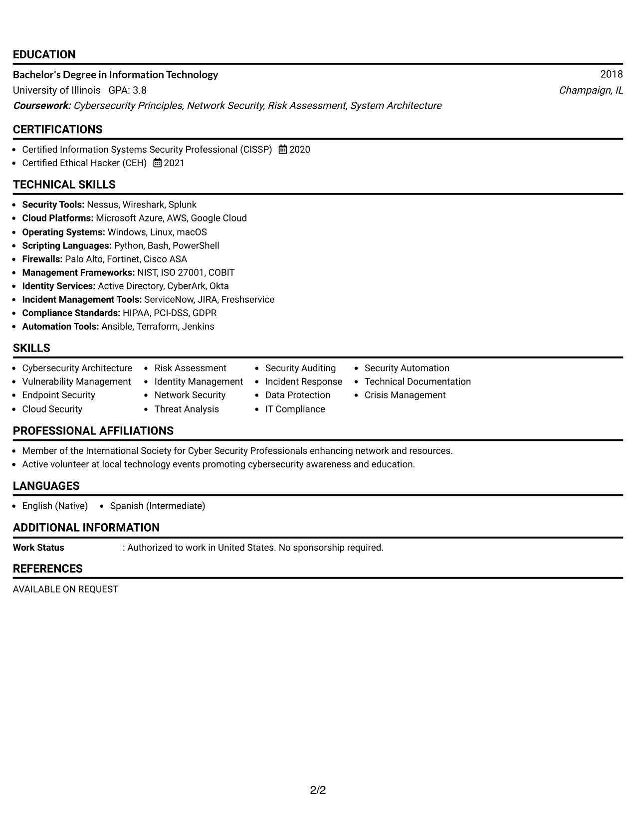Resume Example Page 2