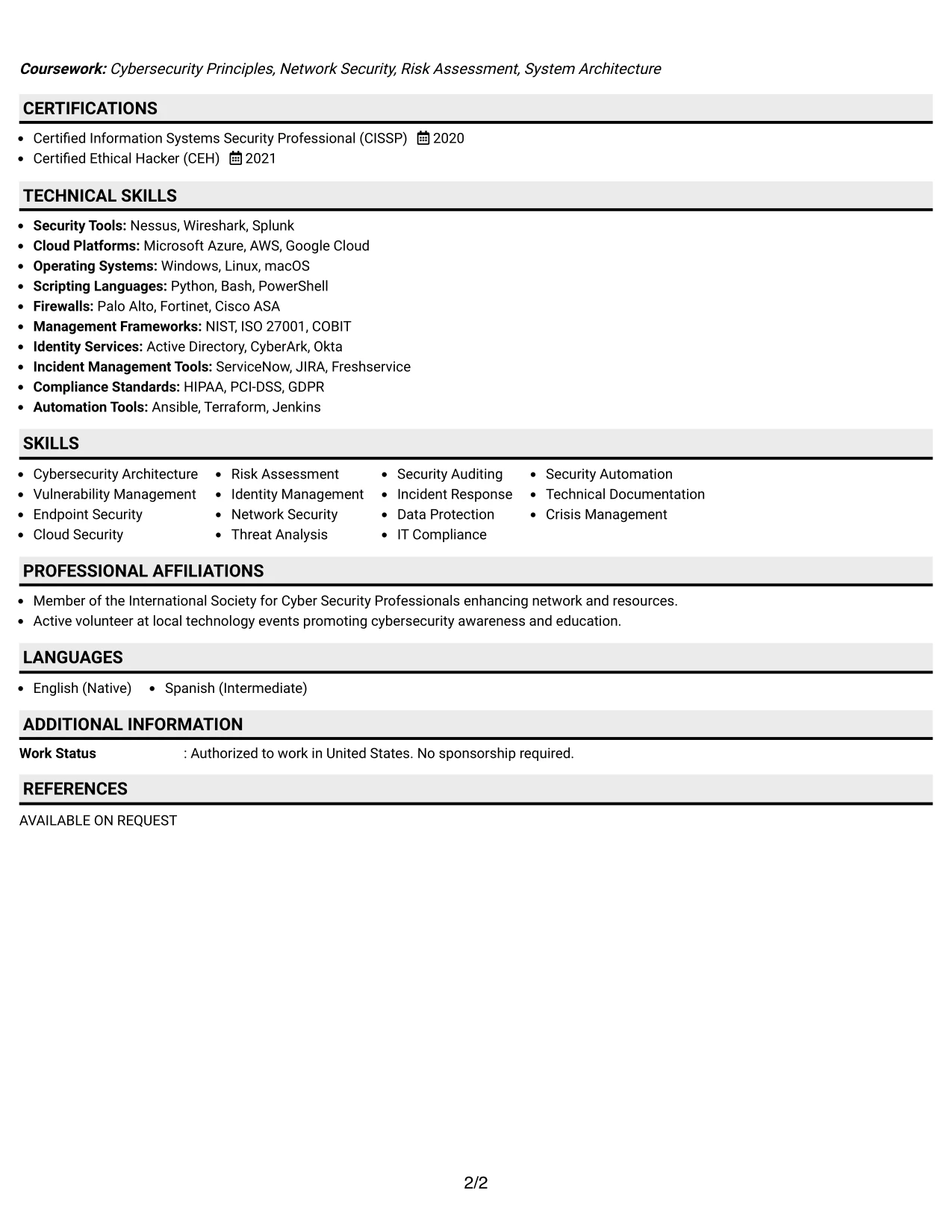 Resume Example Page 2