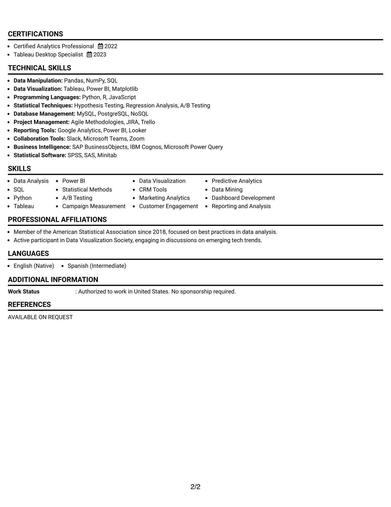 Resume Example Page 2