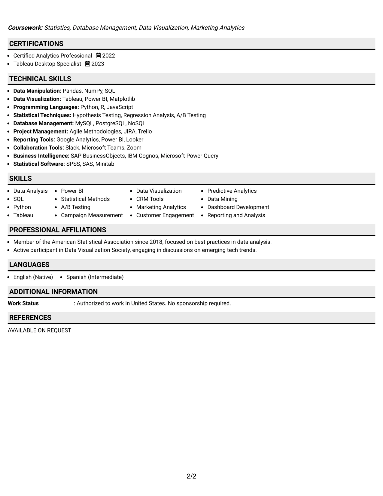 Resume Example Page 2
